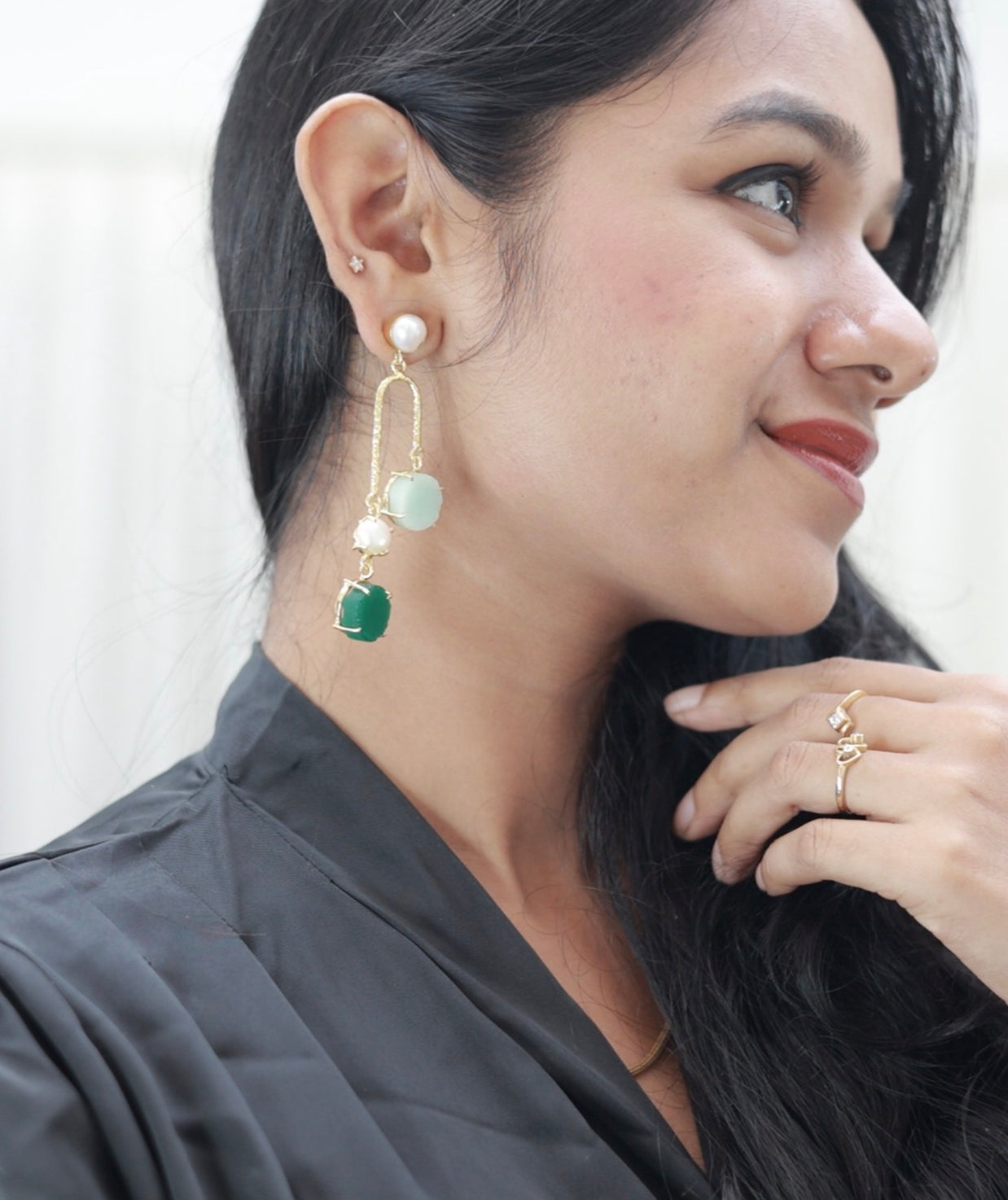 Ocean Dew Natural Stone Earrings 18K Gold Plated