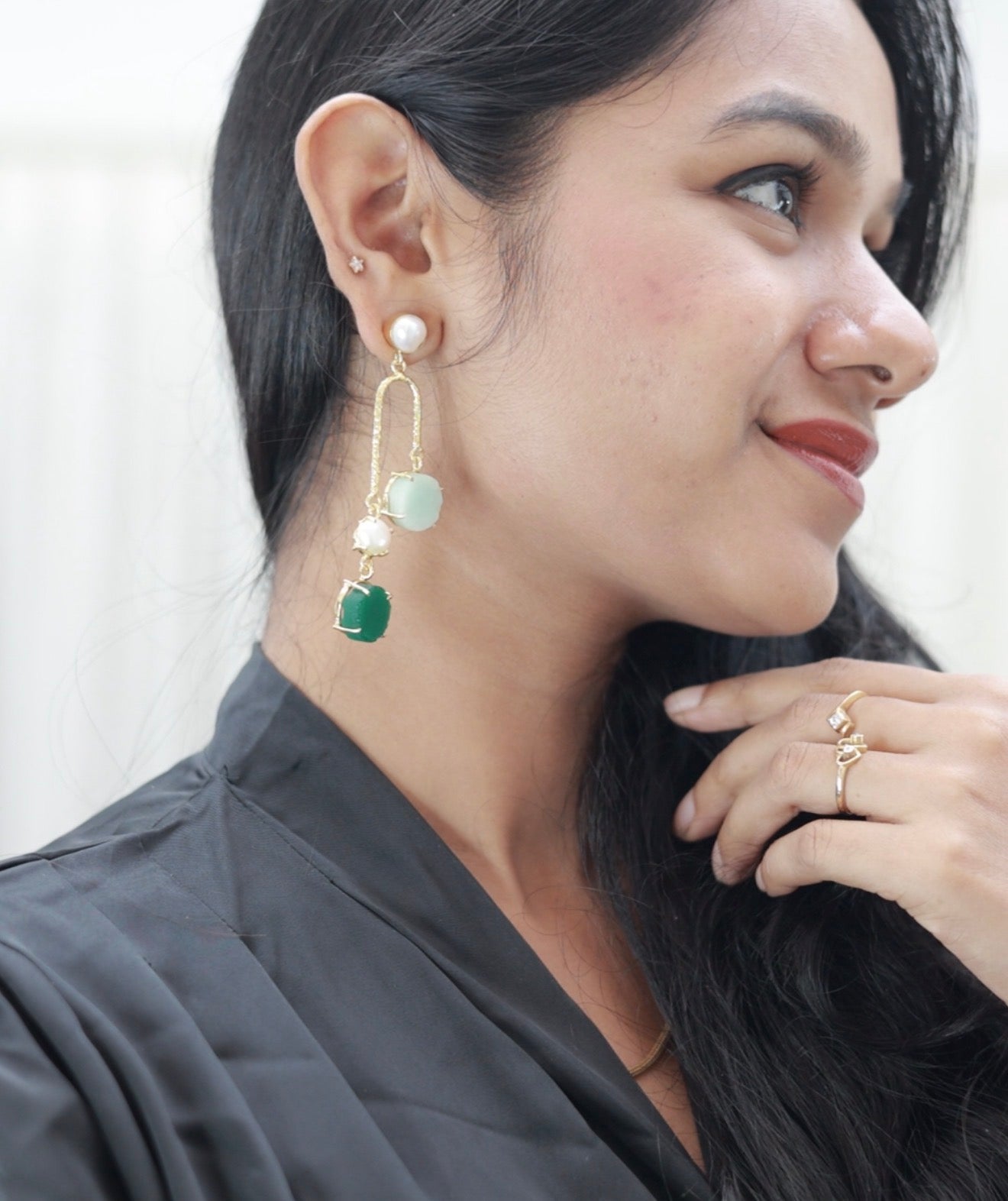 Ocean Dew Natural Stone Earrings 18K Gold Plated