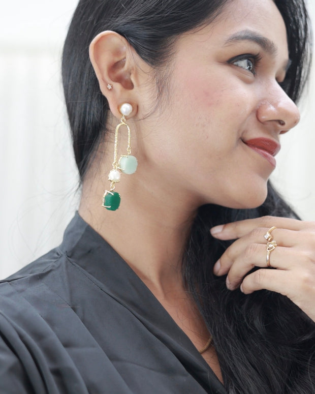 Ocean Dew Natural Stone Earrings 18K Gold Plated