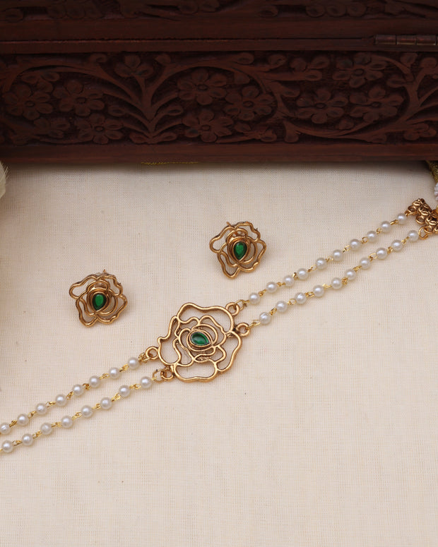 Flower pearl choker Green-JS 0115