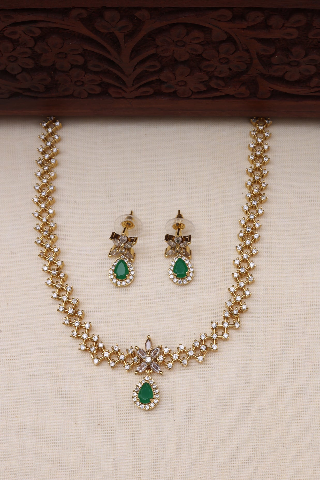 Dimple AD necklace set Green-JS 0110