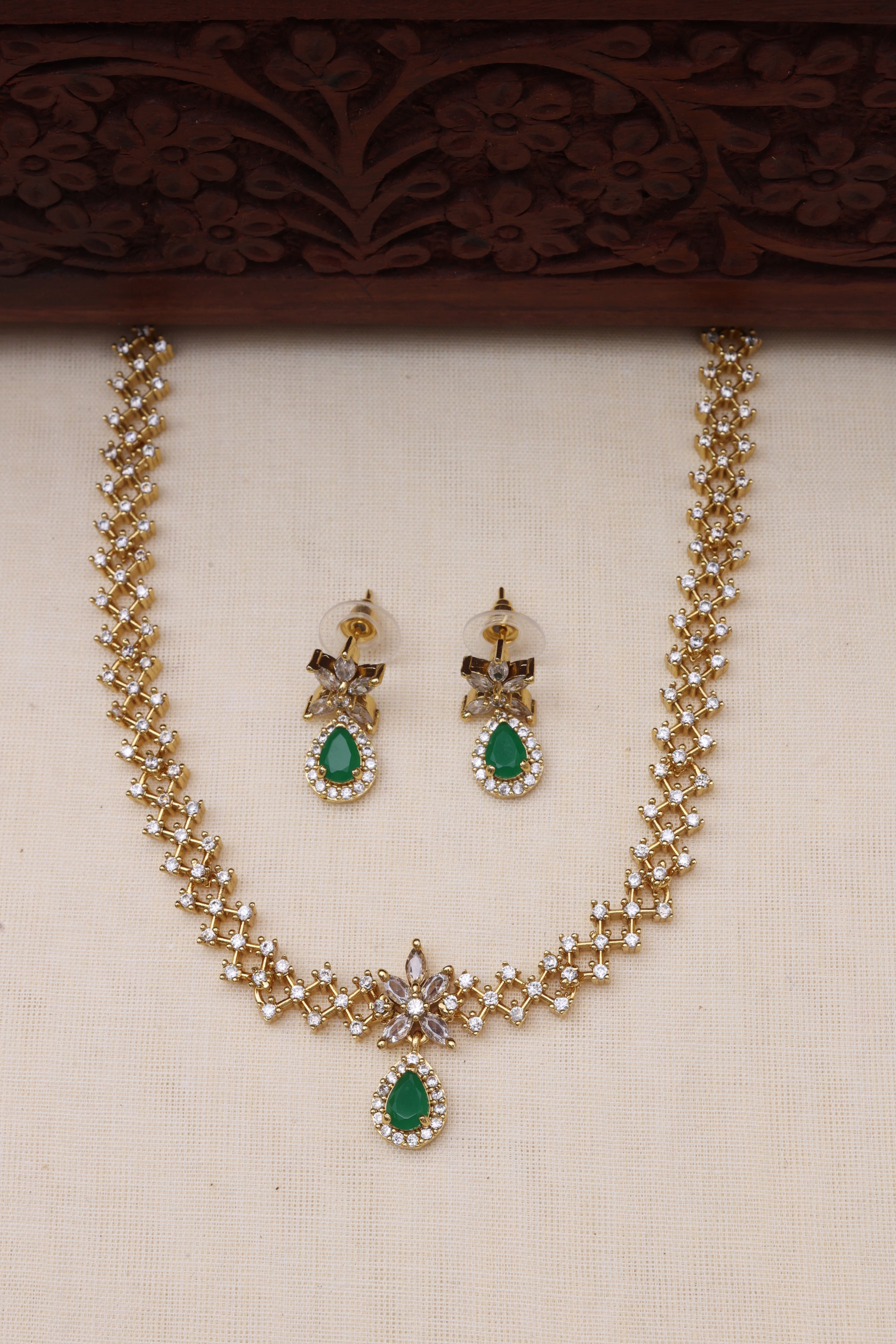 Dimple AD necklace set Green-JS 0110