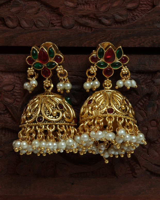 Kemp Lotus Antique Jhumkas