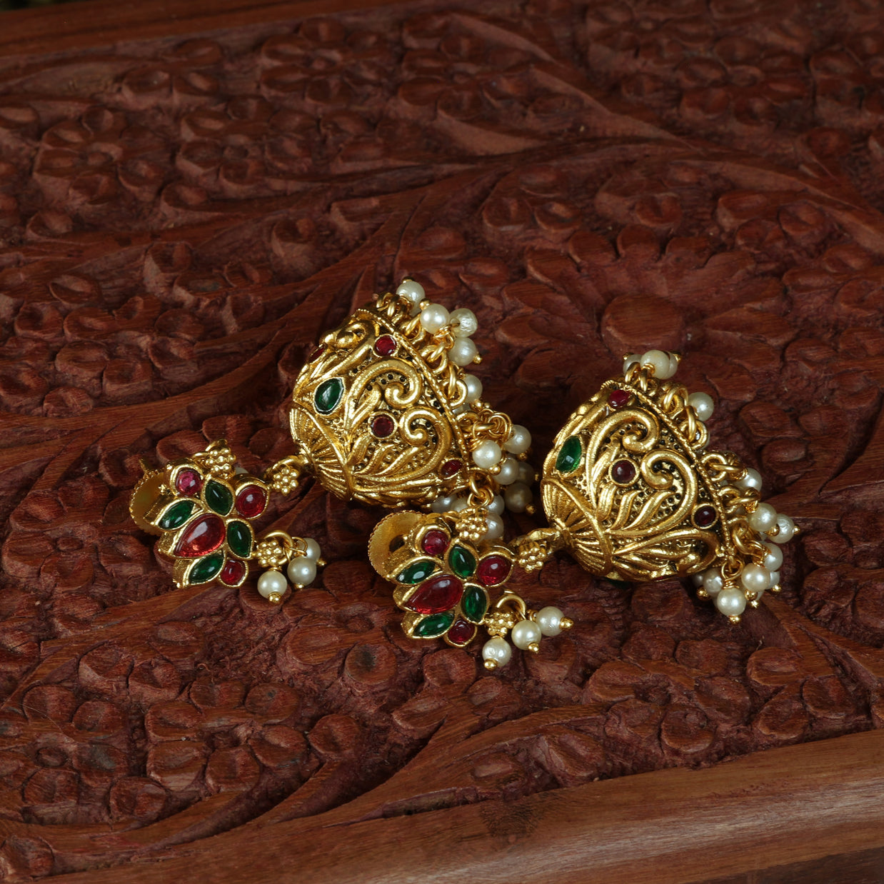 Kemp Lotus Antique Jhumkas