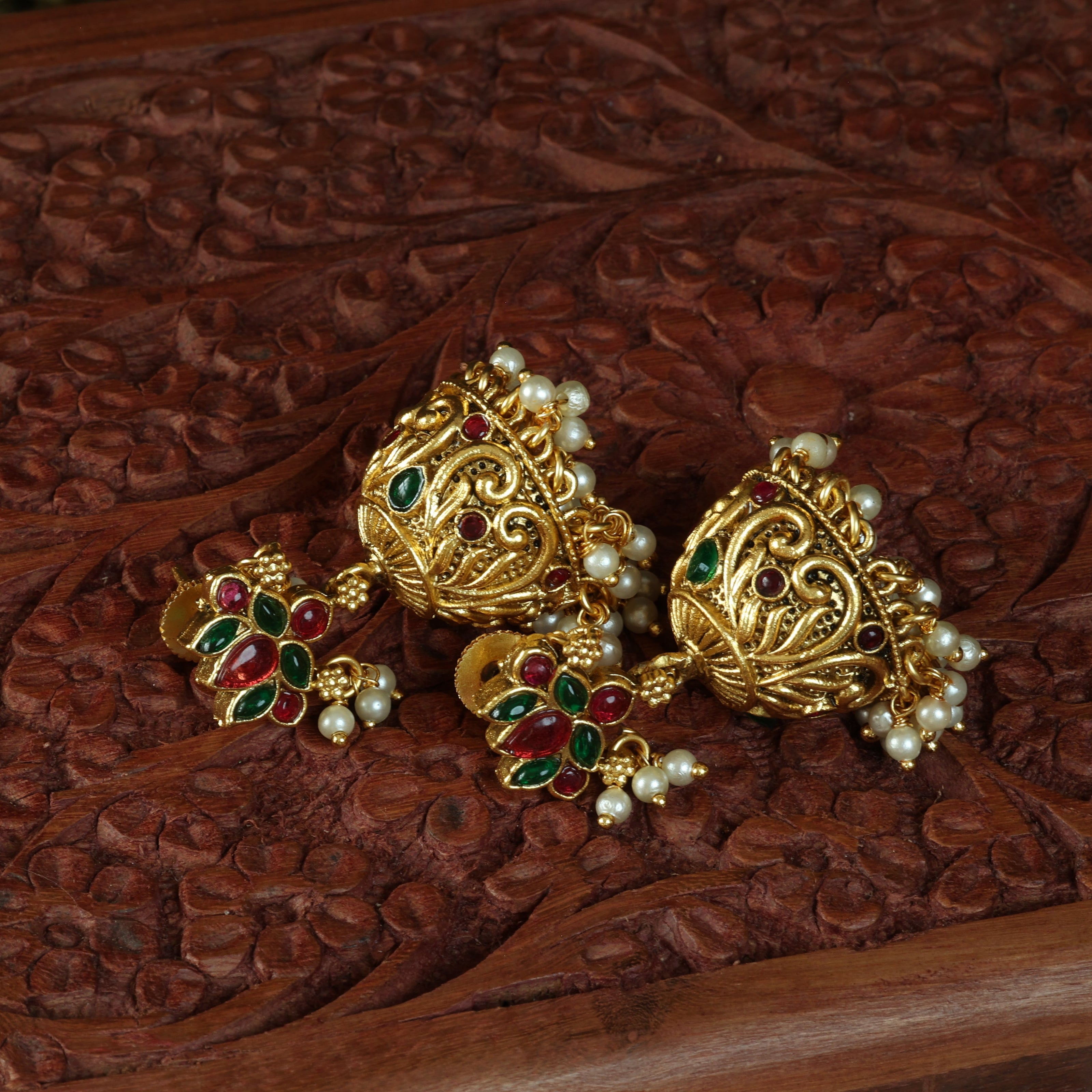 Kemp Lotus Antique Jhumkas
