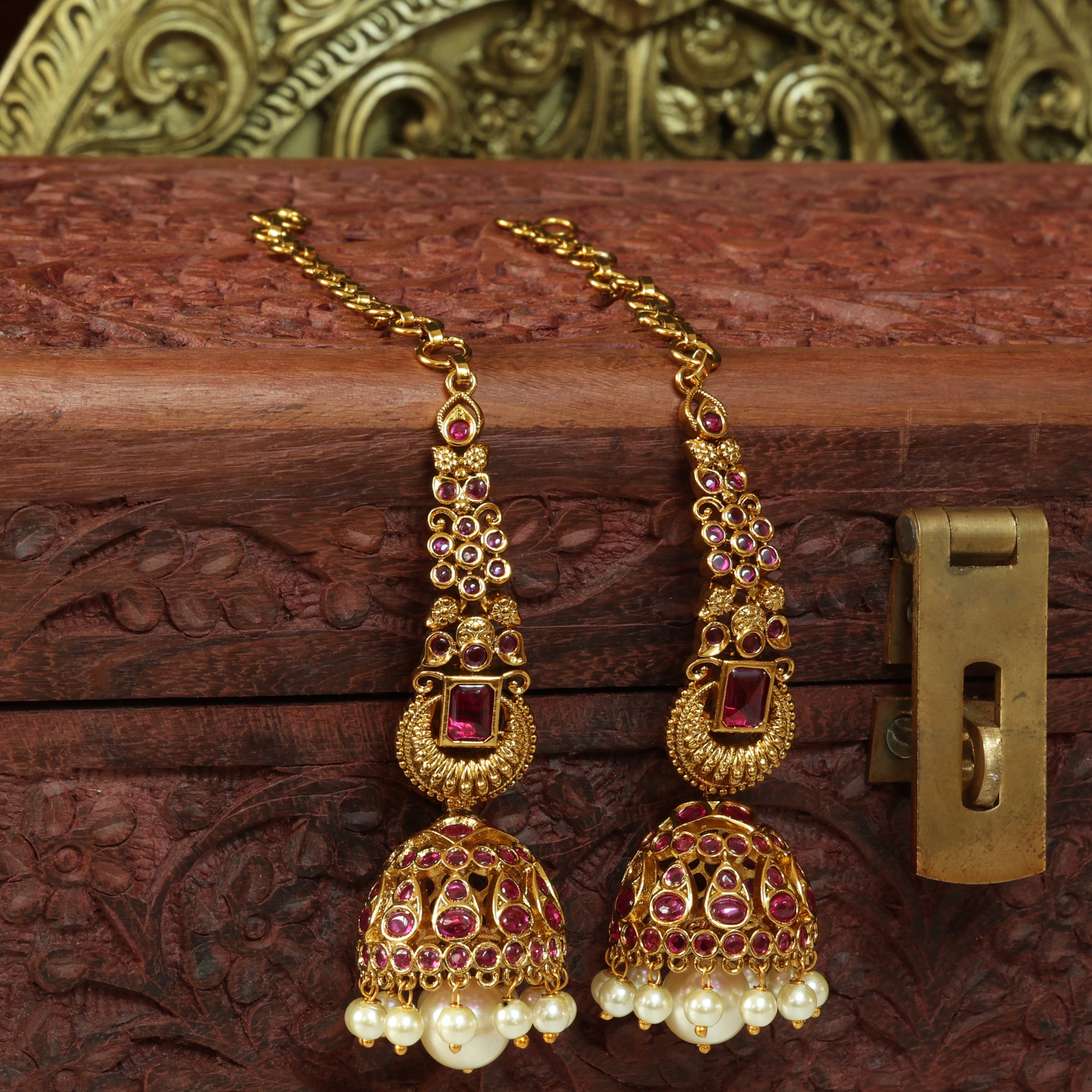 Royal Ruby Jhumkas With Mattal