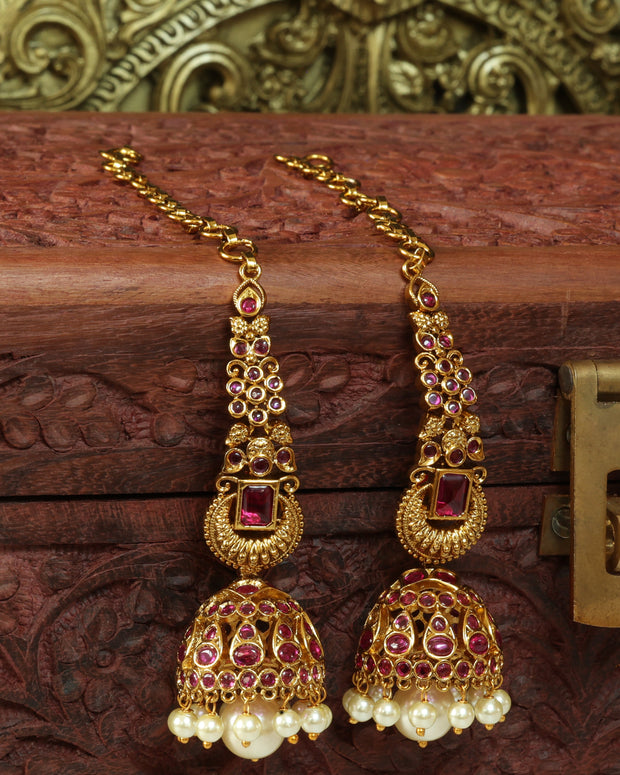 Royal Ruby Jhumkas With Mattal