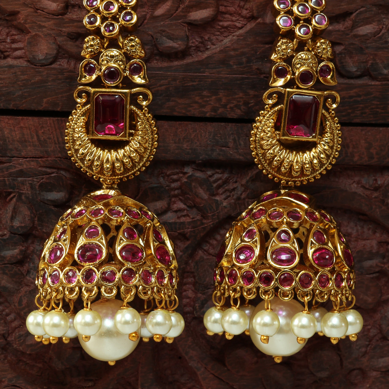 Royal Ruby Jhumkas With Mattal