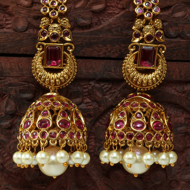 Royal Ruby Jhumkas With Mattal