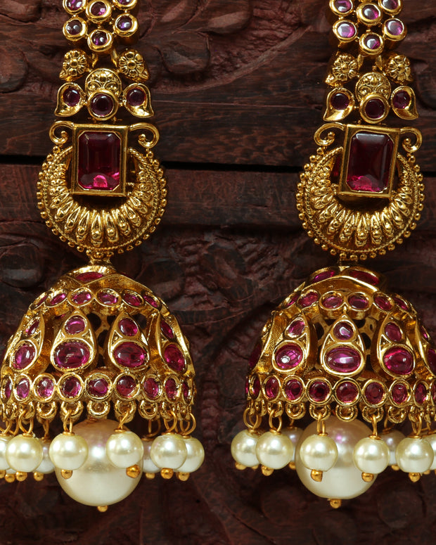 Royal Ruby Jhumkas With Mattal
