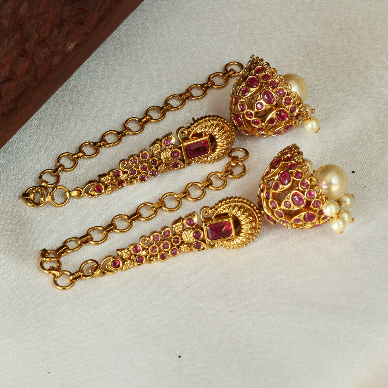 Royal Ruby Jhumkas With Mattal