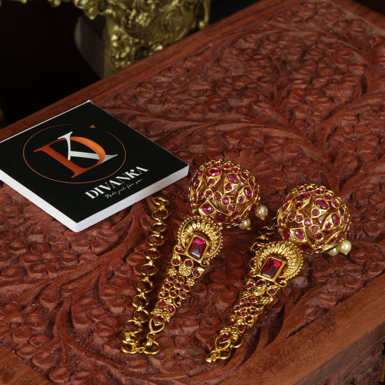 Royal Ruby Jhumkas With Mattal