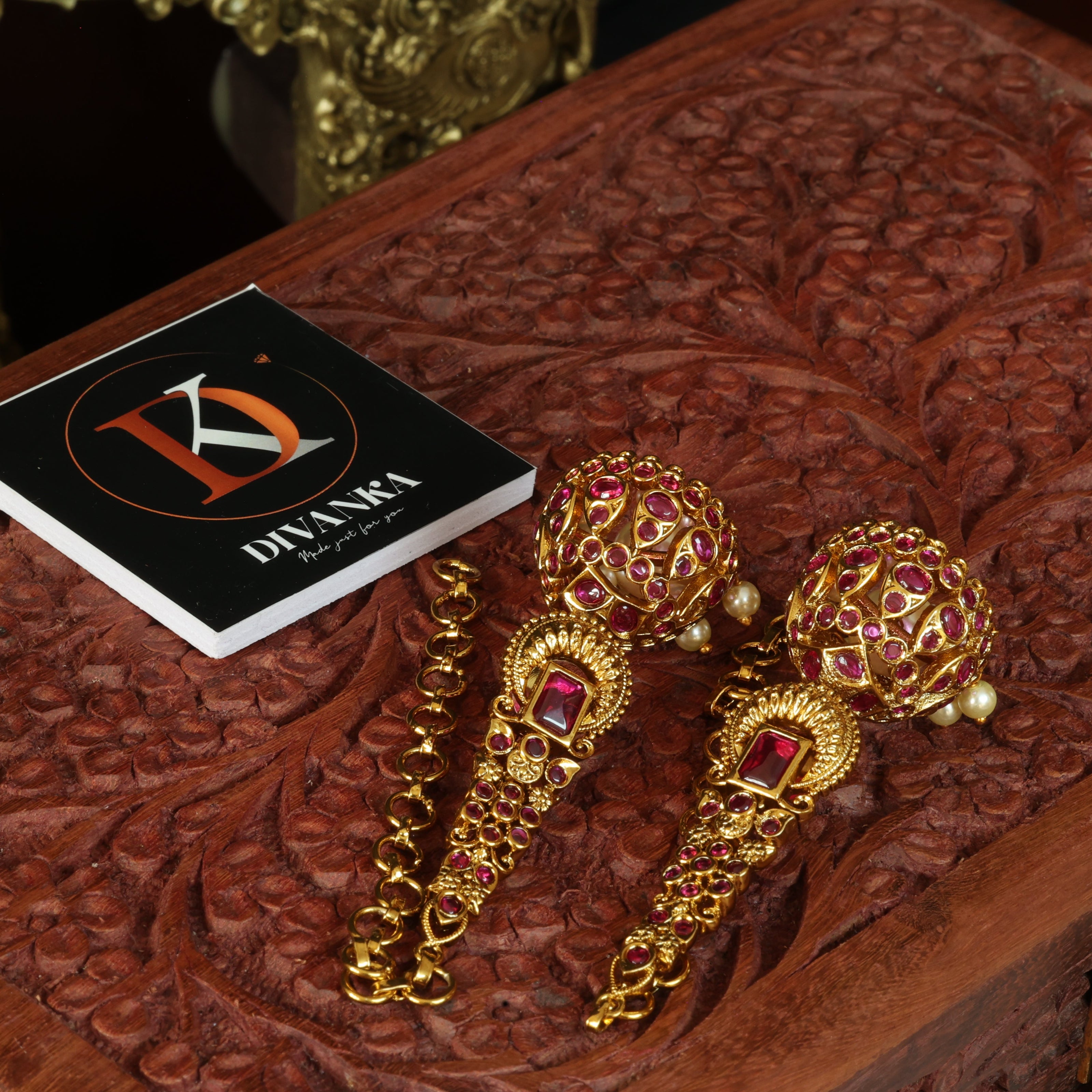 Royal Ruby Jhumkas With Mattal