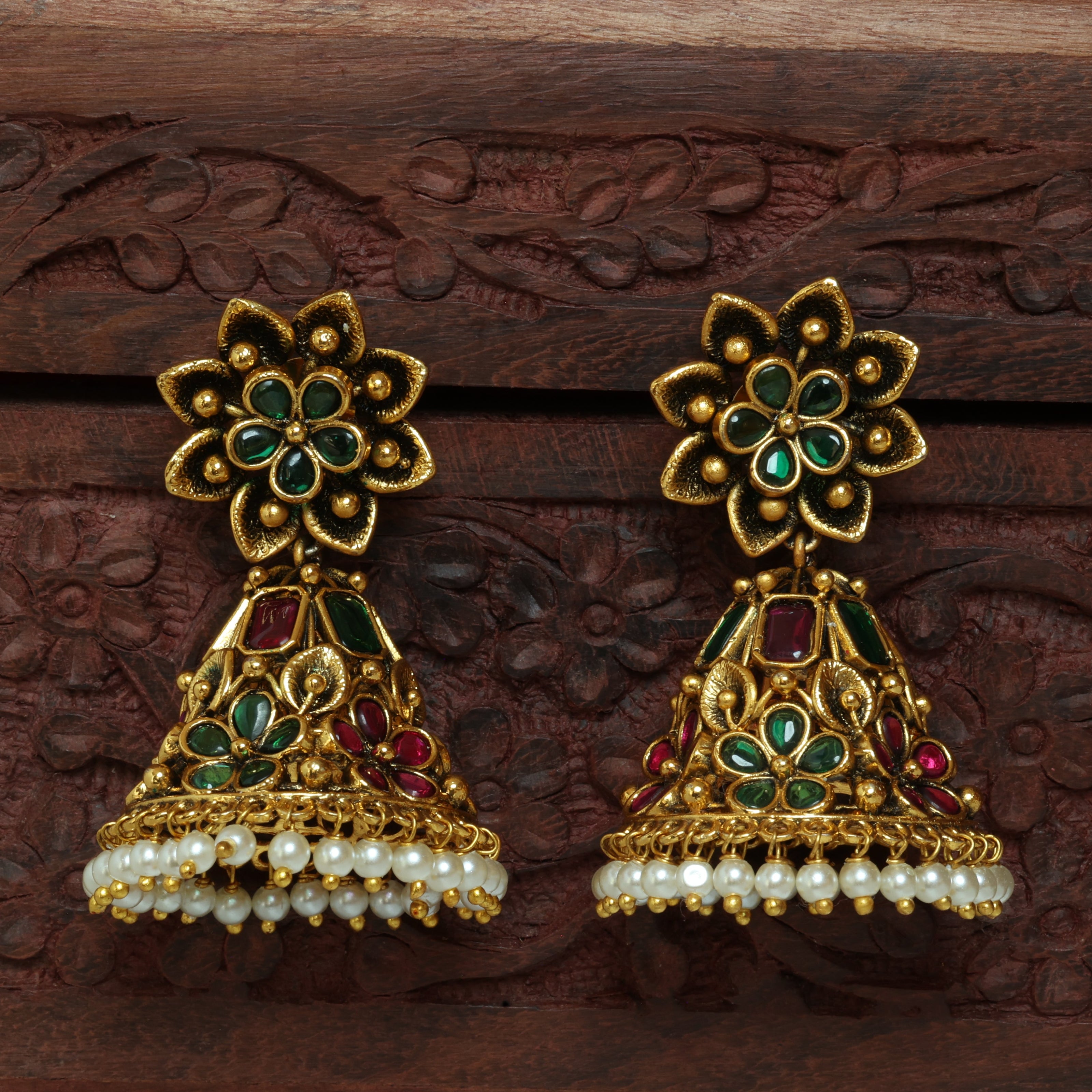 Antique Flower Jhumkas