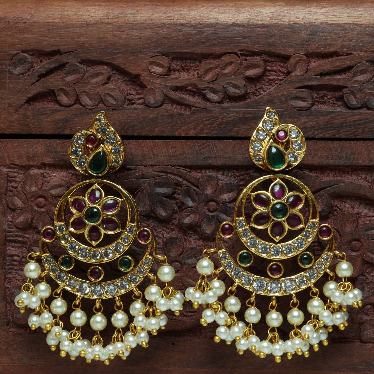 Kemp Chandhbali Earrings With Pearl Drops