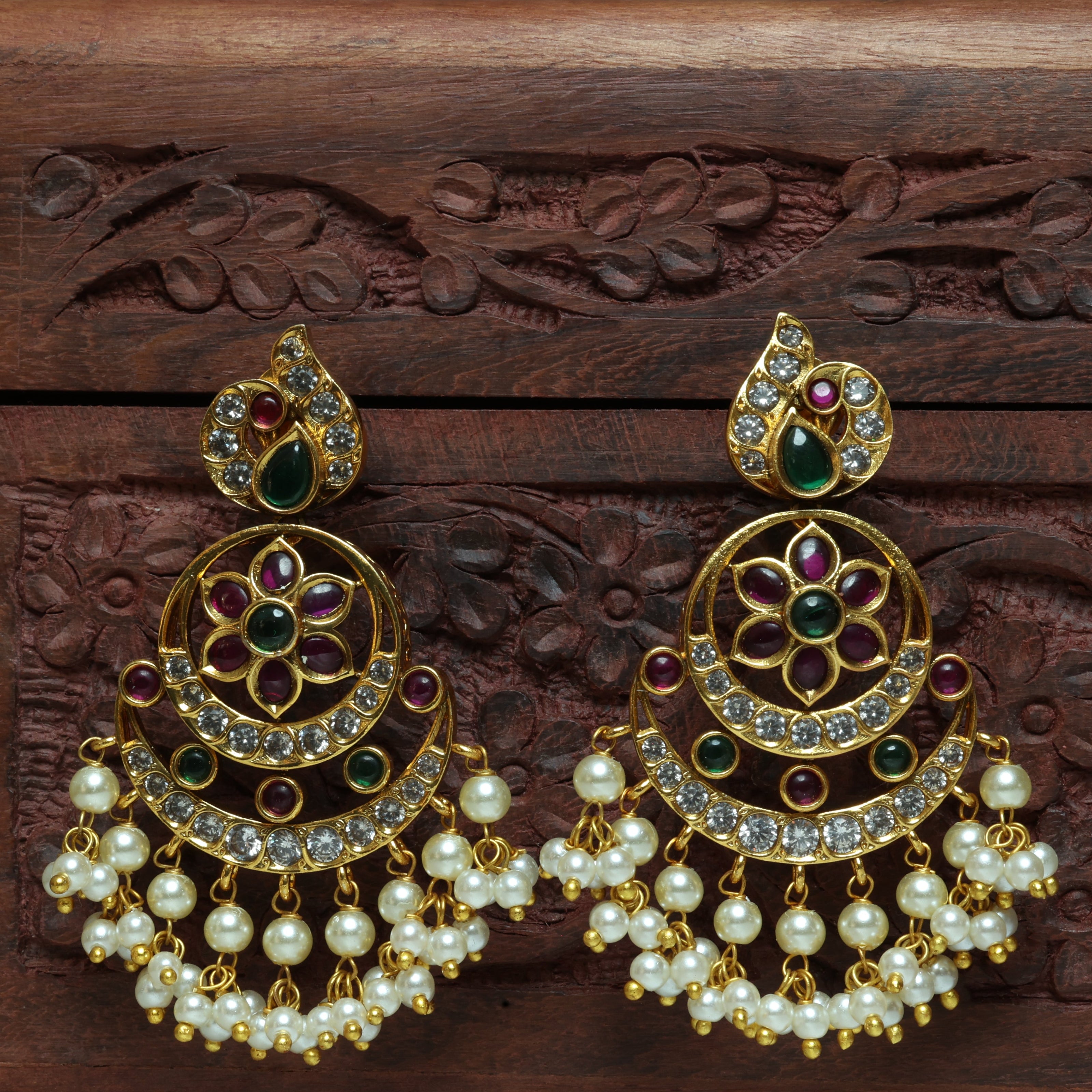 Kemp Chandhbali Earrings With Pearl Drops