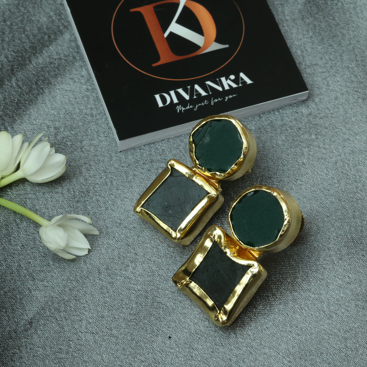 Auric Geometry Natural Stone Multicolour Earrings 18K Gold Plated