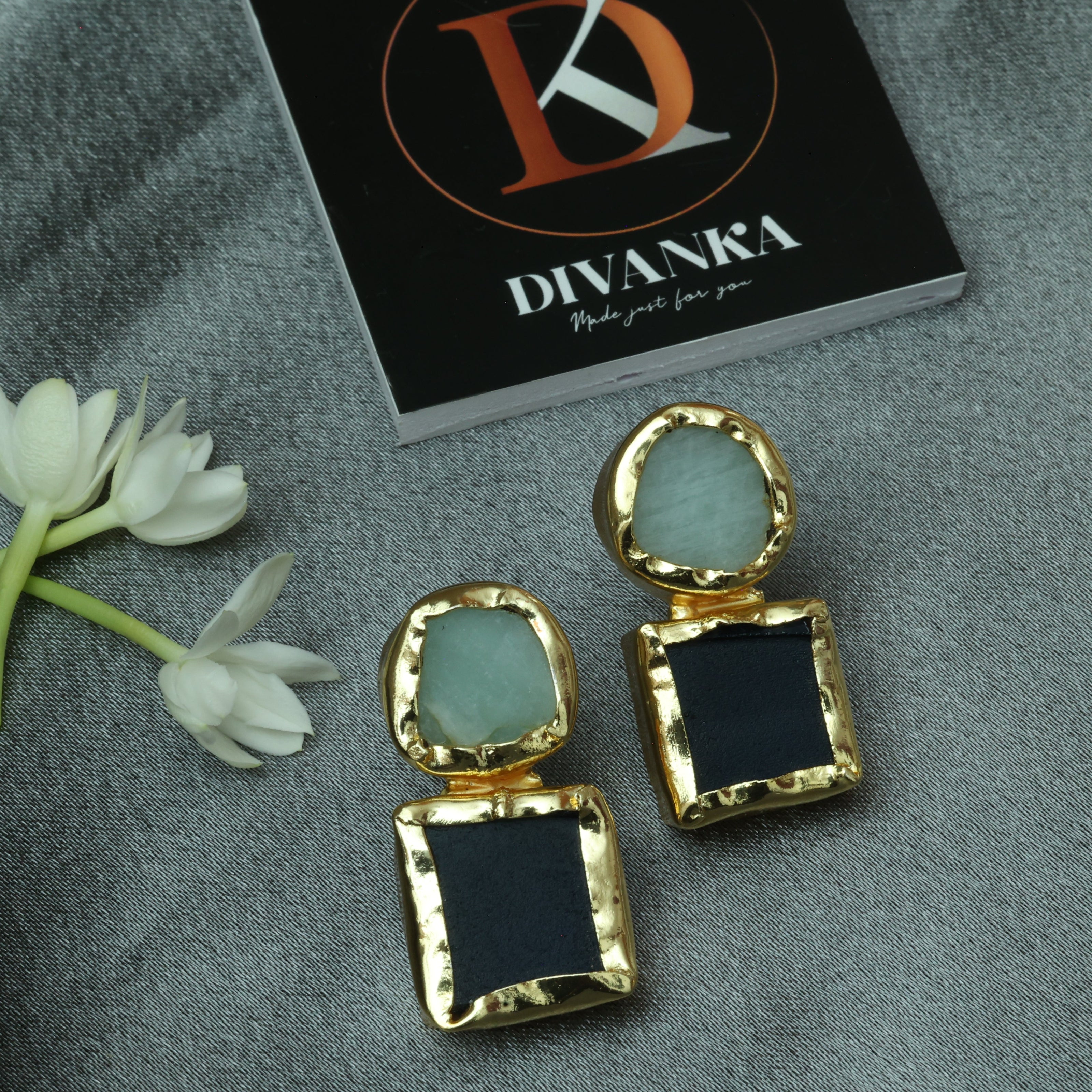 Auric Geometry Natural Stone Multicolour Earrings 18K Gold Plated