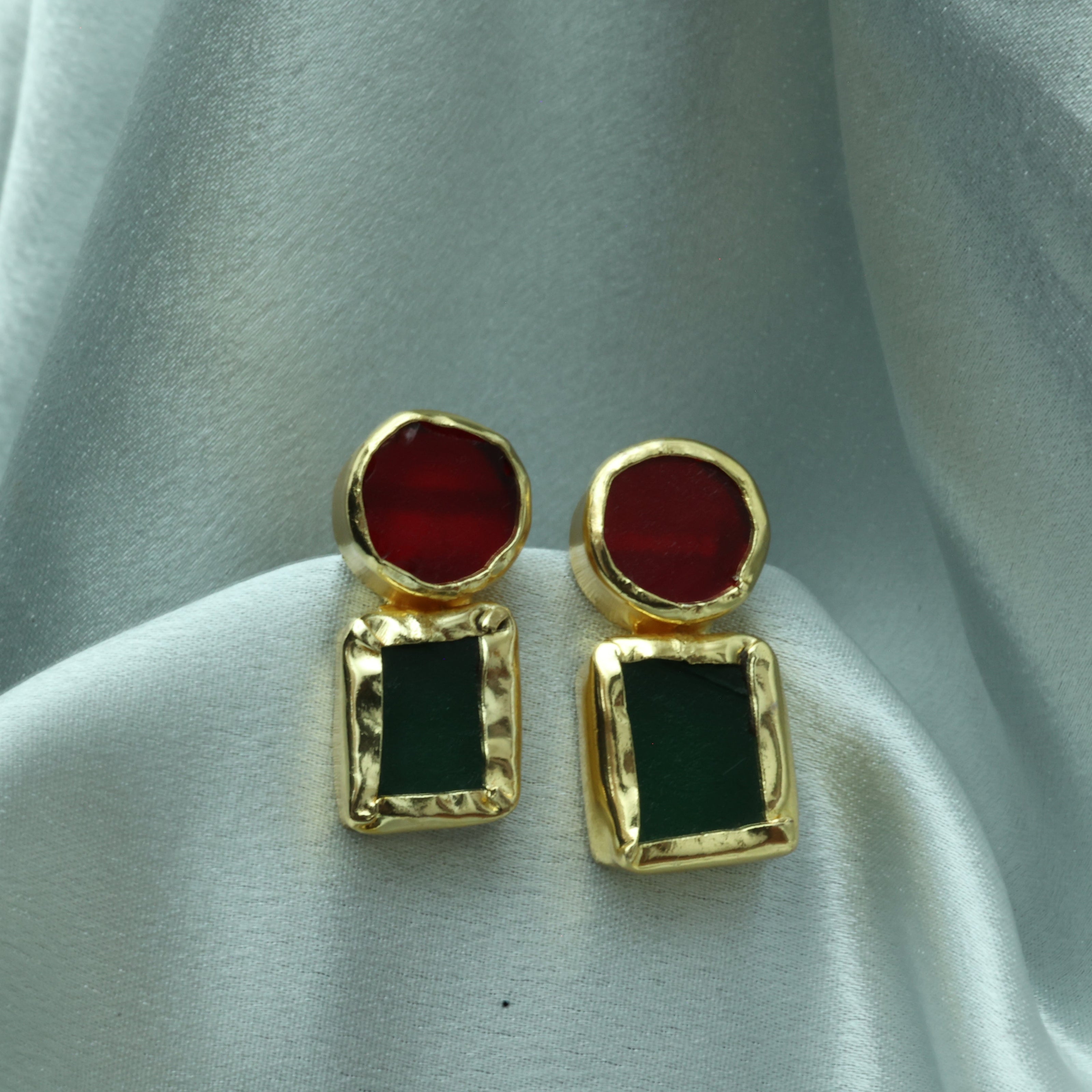 Auric Geometry Natural Stone Multicolour Earrings 18K Gold Plated