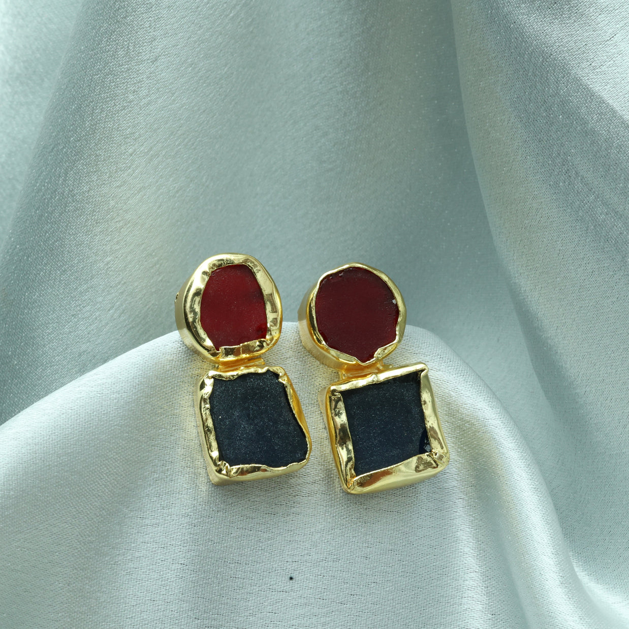 Auric Geometry Natural Stone Multicolour Earrings 18K Gold Plated