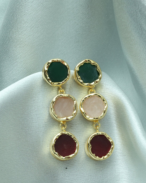 Trio Charm Multicolour Natural Stone Earrings 18K Gold Plated