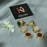 Trio Charm Multicolour Natural Stone Earrings 18K Gold Plated