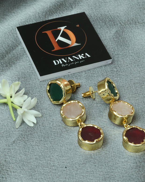 Trio Charm Multicolour Natural Stone Earrings 18K Gold Plated