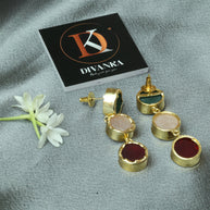 Trio Charm Multicolour Natural Stone Earrings 18K Gold Plated