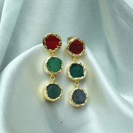 Trio Charm Multicolour Natural Stone Earrings 18K Gold Plated
