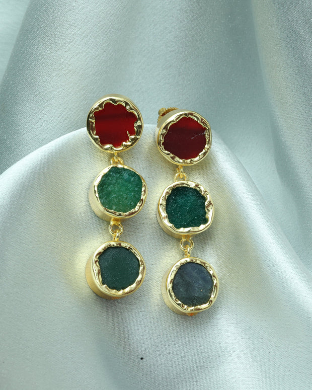 Trio Charm Multicolour Natural Stone Earrings 18K Gold Plated