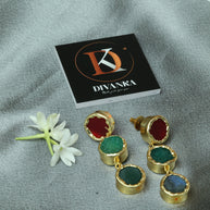 Trio Charm Multicolour Natural Stone Earrings 18K Gold Plated