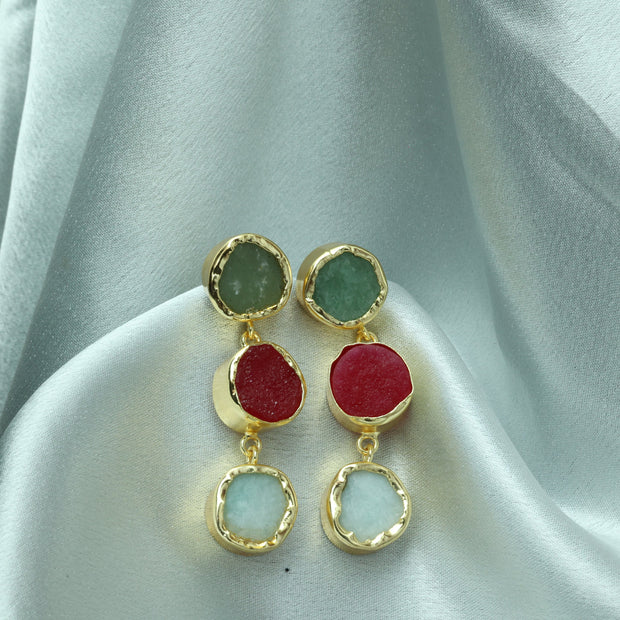 Trio Charm Multicolour Natural Stone Earrings 18K Gold Plated