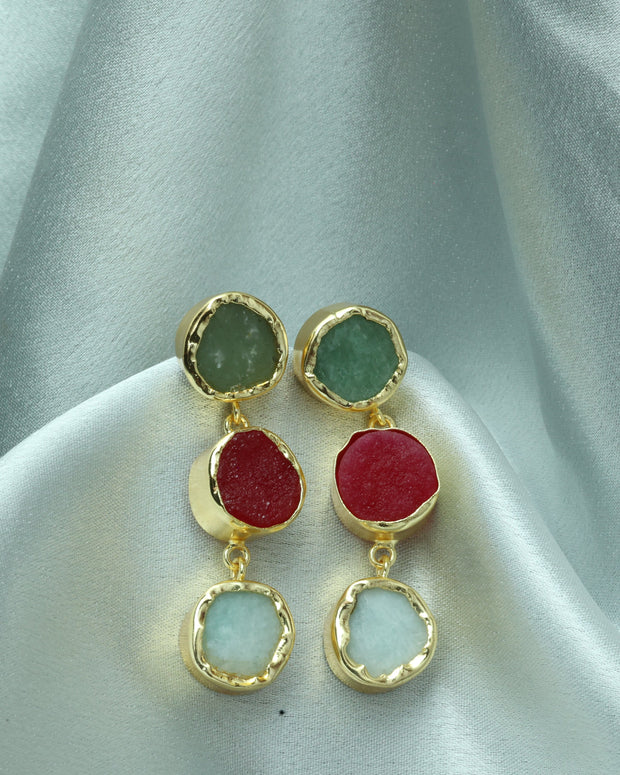 Trio Charm Multicolour Natural Stone Earrings 18K Gold Plated
