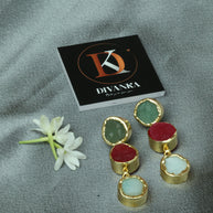 Trio Charm Multicolour Natural Stone Earrings 18K Gold Plated