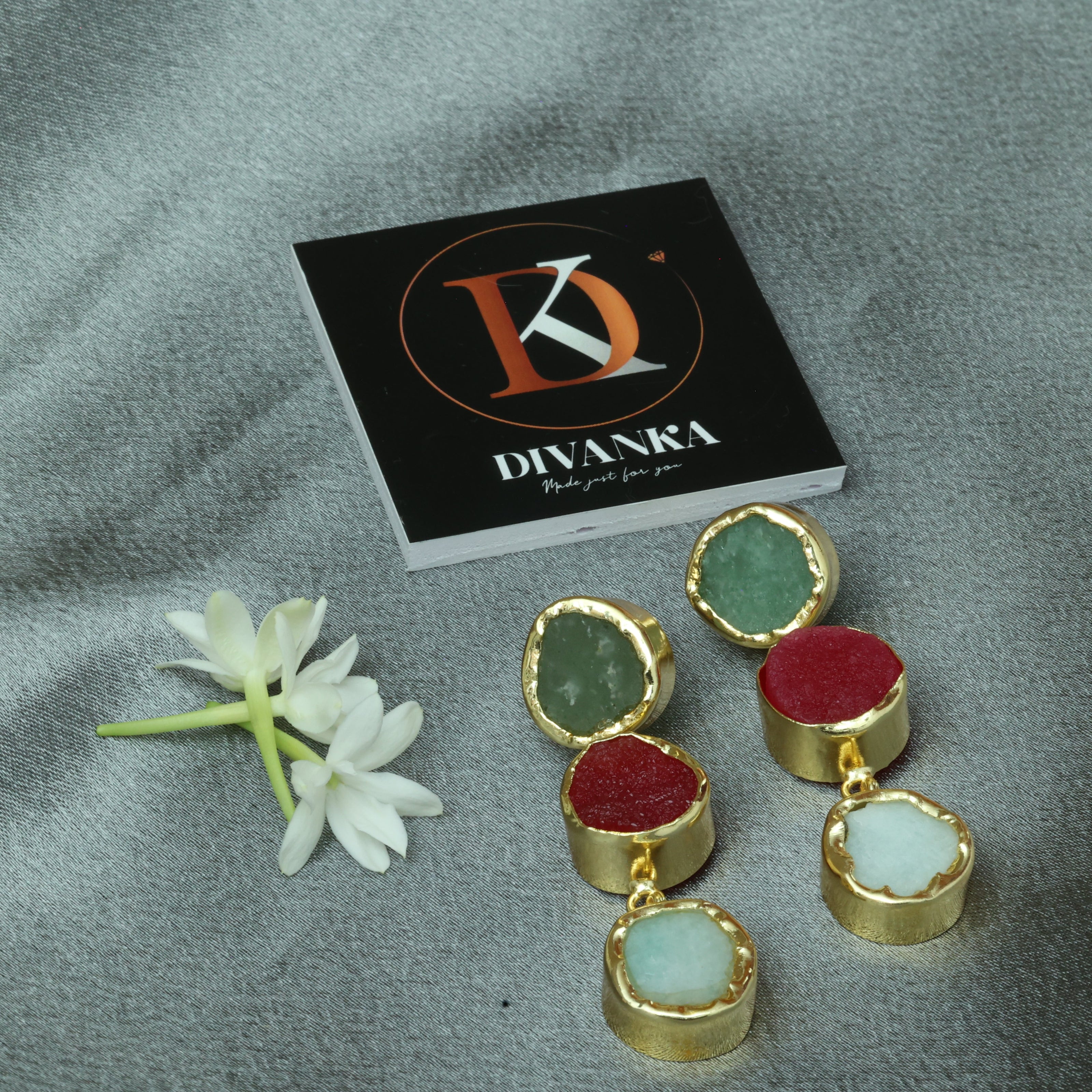 Trio Charm Multicolour Natural Stone Earrings 18K Gold Plated