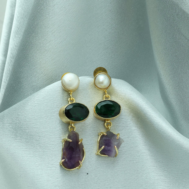 Auric Bloom Stone Earrings 18K Gold Plated