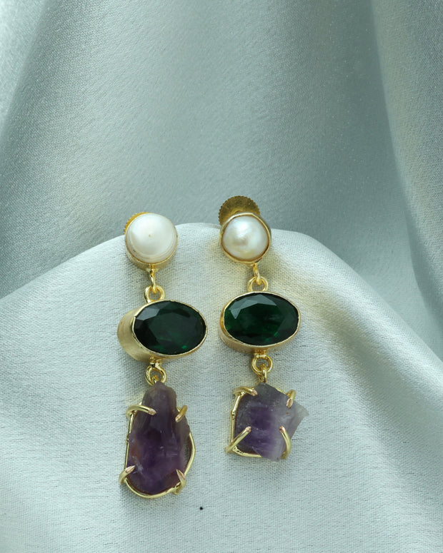 Auric Bloom Stone Earrings 18K Gold Plated