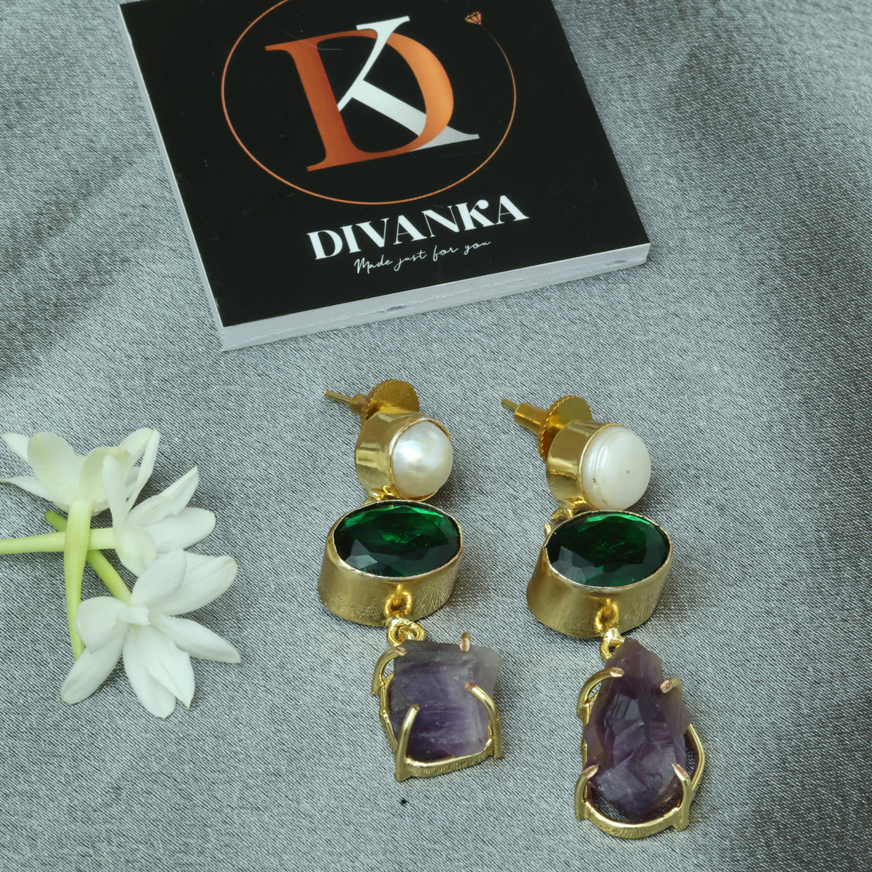 Auric Bloom Stone Earrings 18K Gold Plated