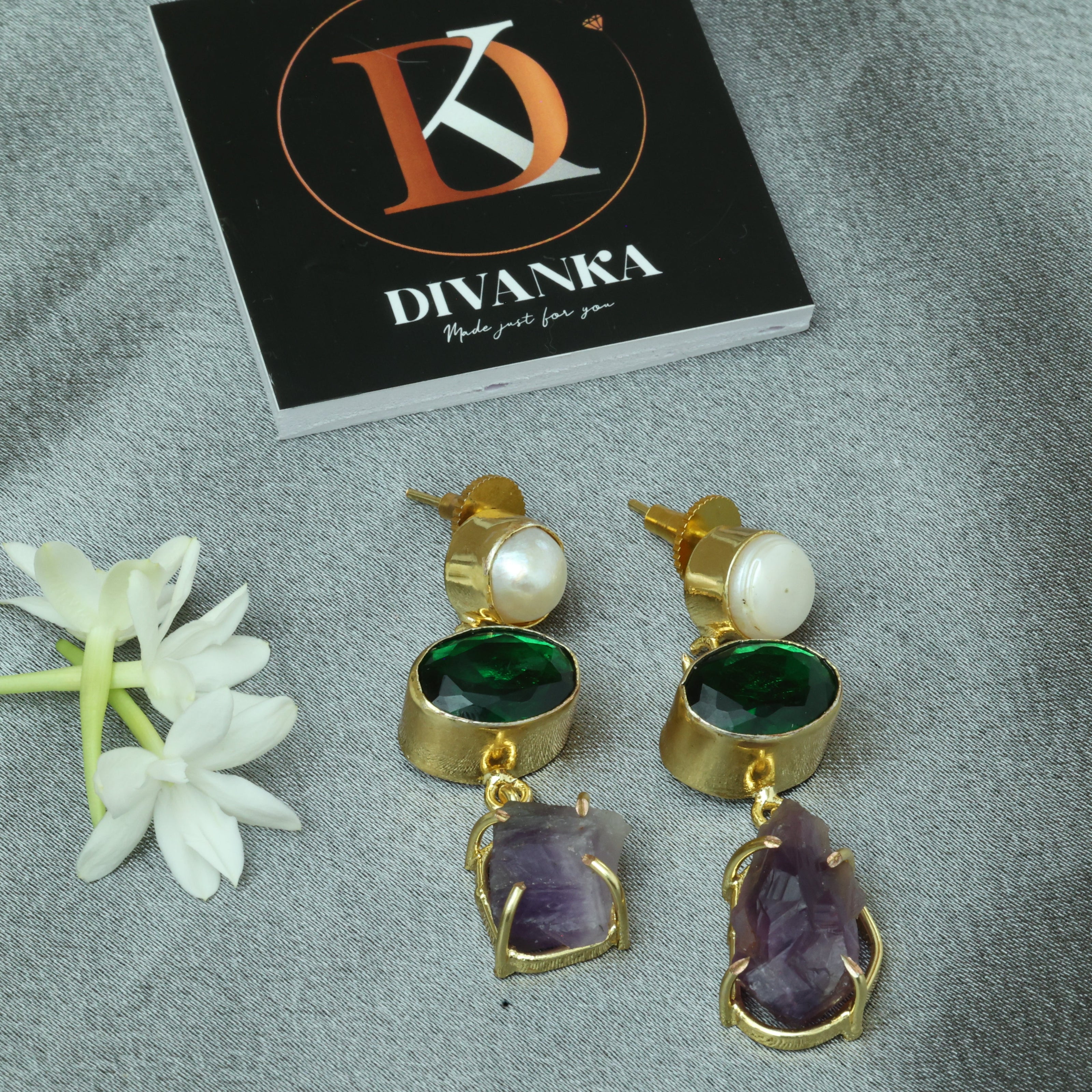 Auric Bloom Stone Earrings 18K Gold Plated