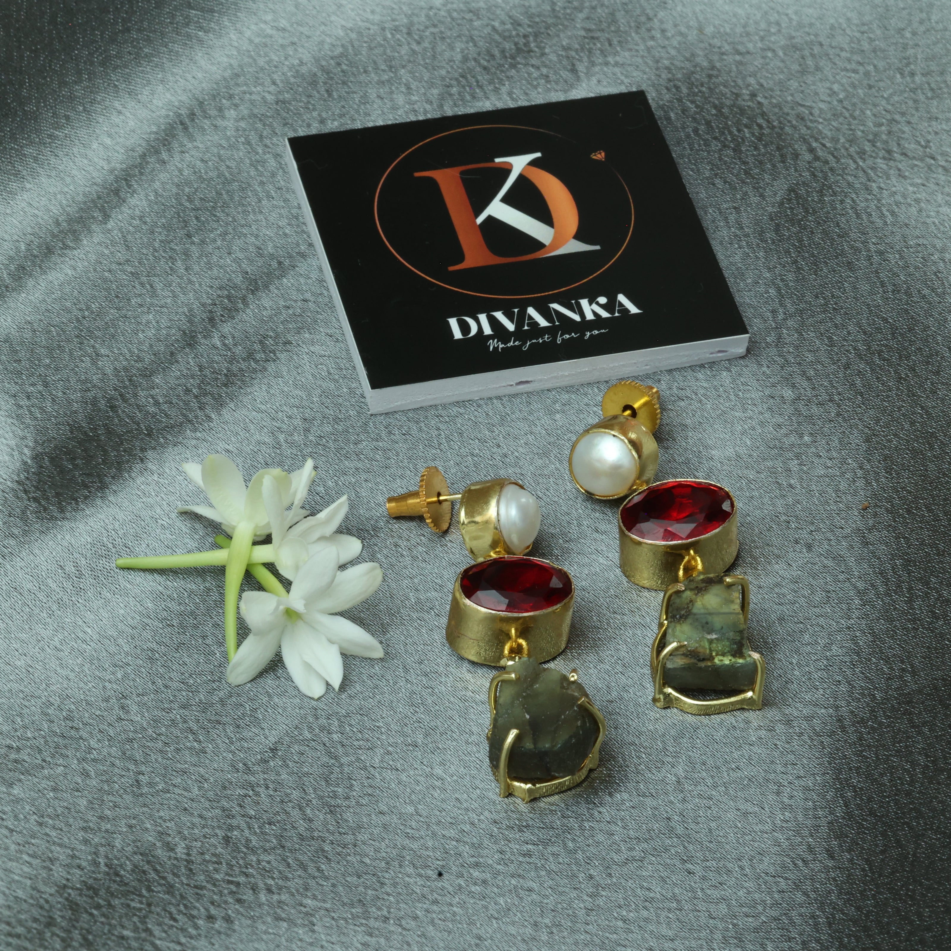 Auric Bloom Stone Earrings 18K Gold Plated