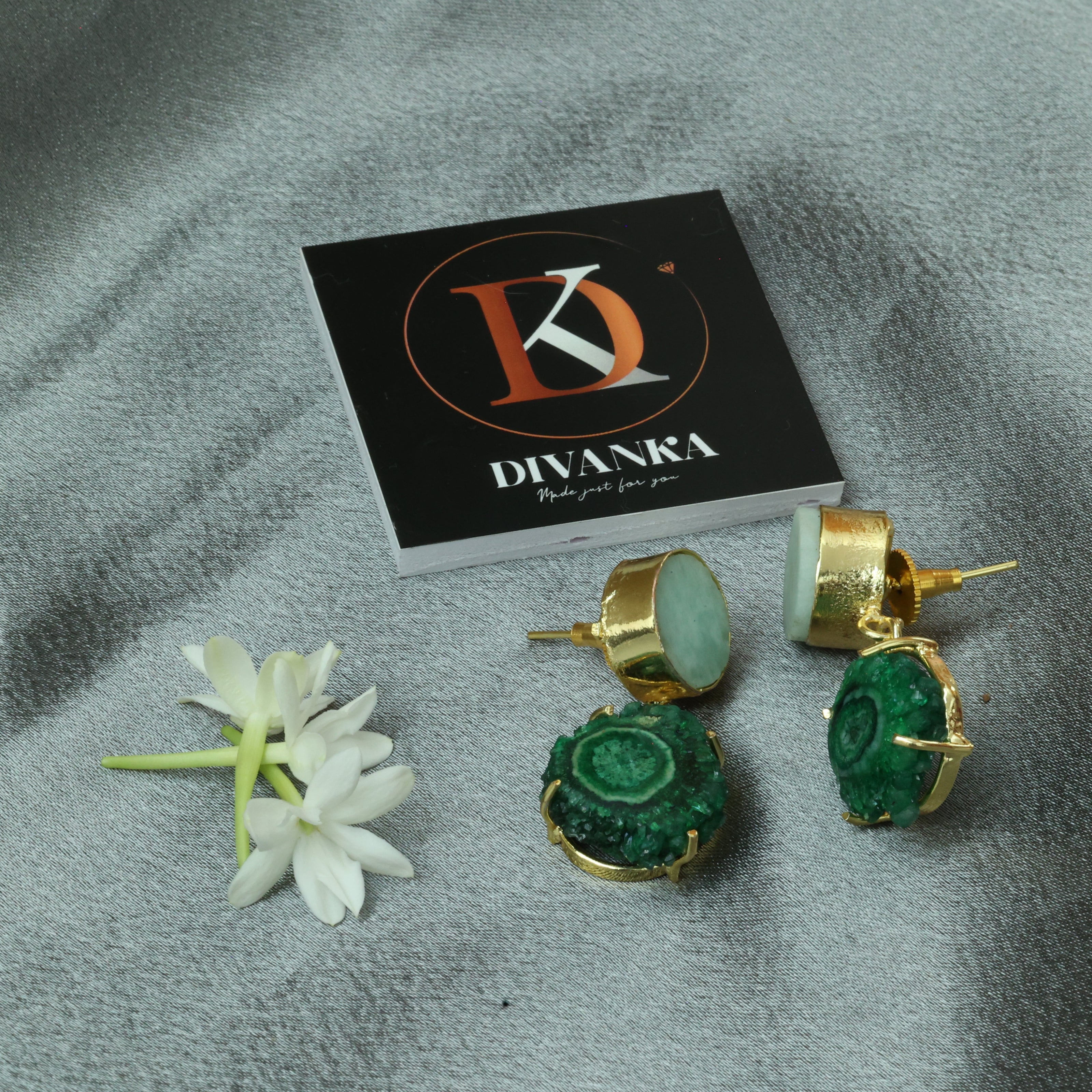 Verdant Aura Natural Stone Earrings 18K Gold Plated