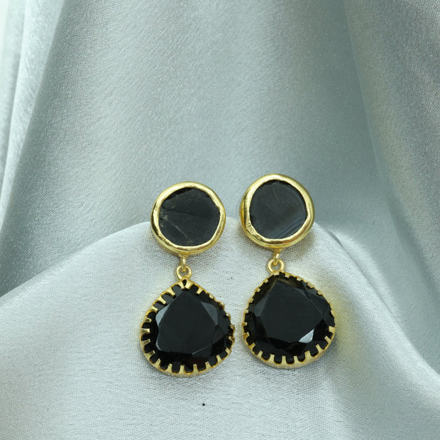 Mystic Noir Stone Earrings 18K Gold Plated