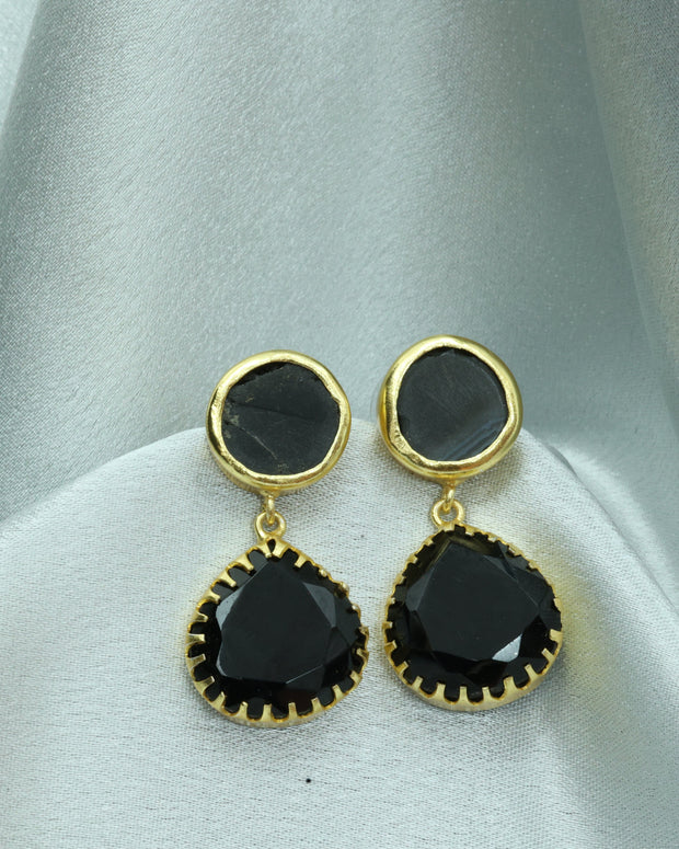 Mystic Noir Stone Earrings 18K Gold Plated