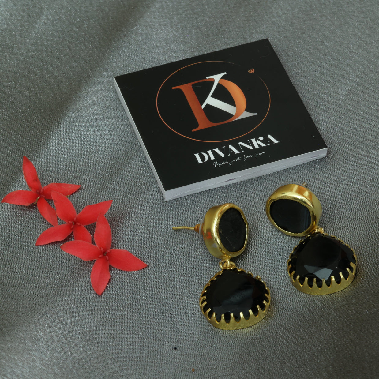 Mystic Noir Stone Earrings 18K Gold Plated