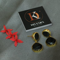 Mystic Noir Stone Earrings 18K Gold Plated