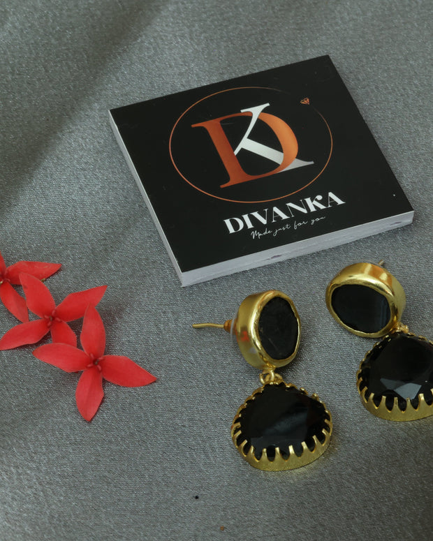 Mystic Noir Stone Earrings 18K Gold Plated