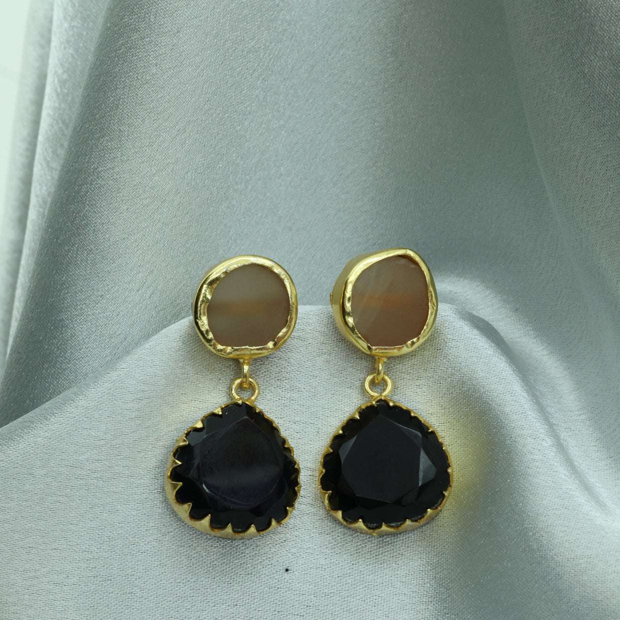 Mystic Noir Stone Earrings 18K Gold Plated