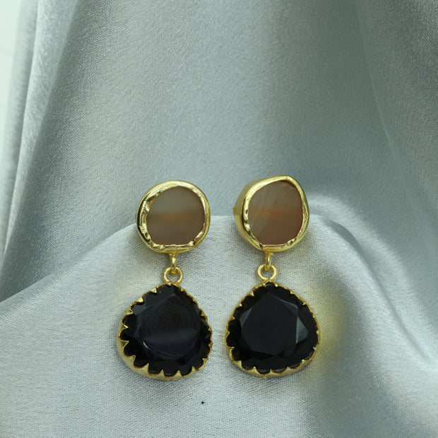 Mystic Noir Stone Earrings 18K Gold Plated