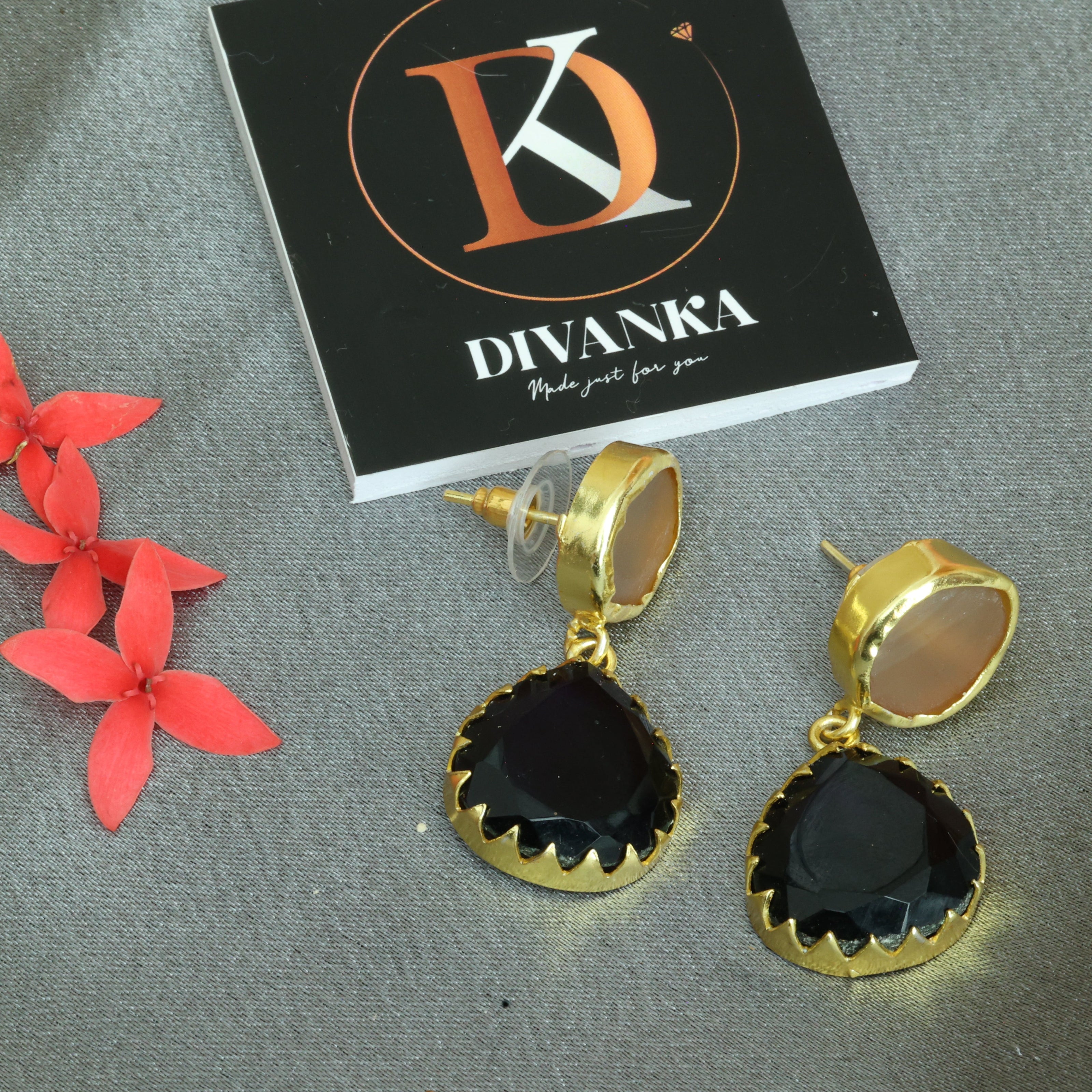 Mystic Noir Stone Earrings 18K Gold Plated