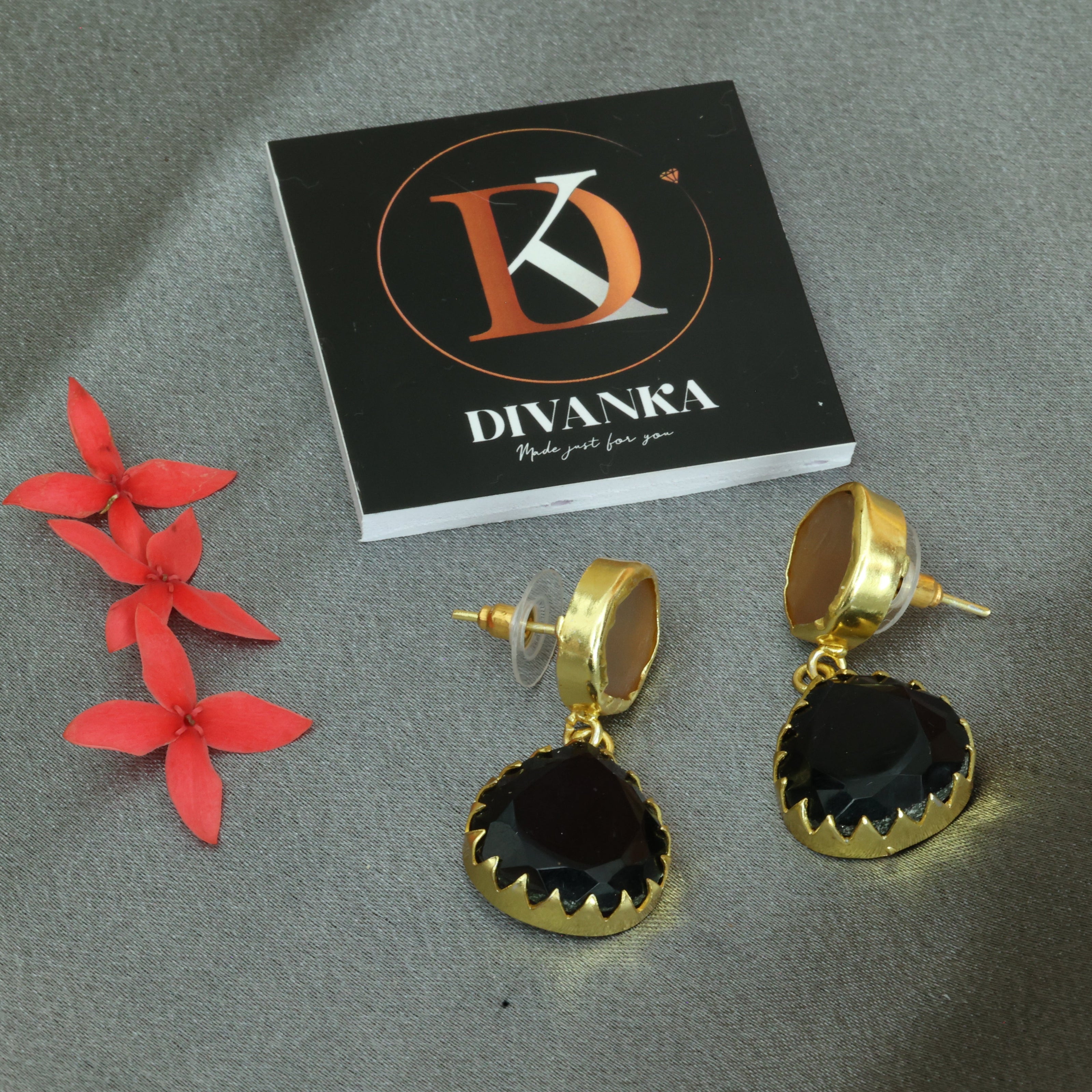 Mystic Noir Stone Earrings 18K Gold Plated